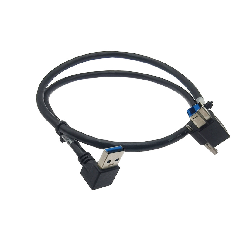 USB3.0 A type Male 90D to USB3.0 B type male 90D with one screw cable