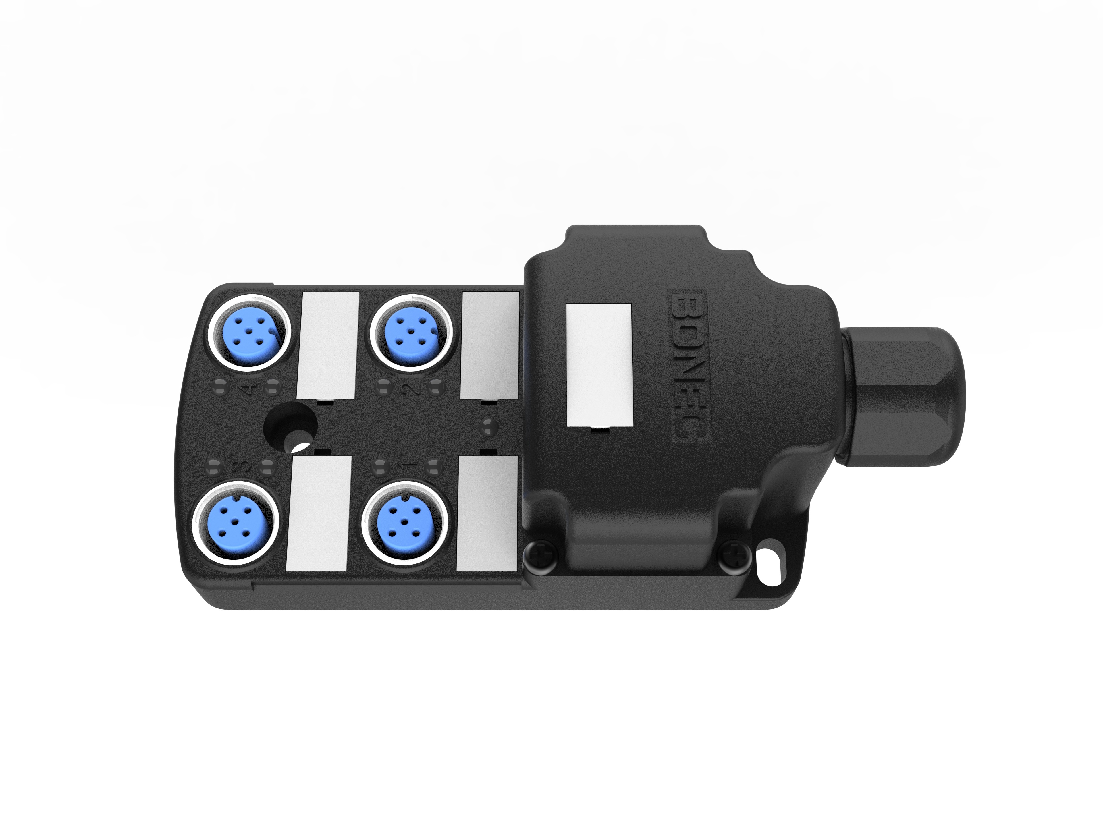 M12 distributor with 4 ports and terminal block